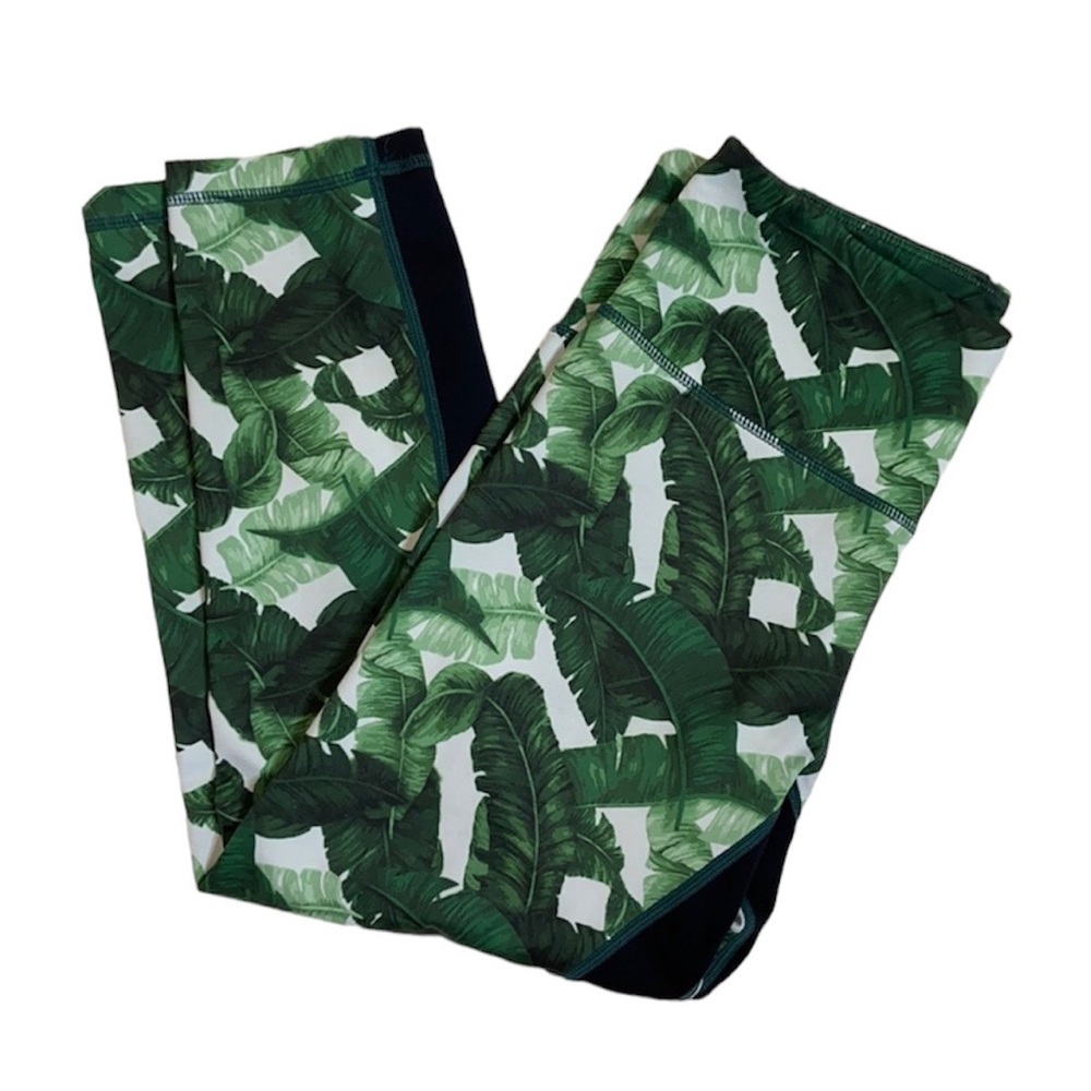 L’urv Womens Banana Palm Green Cropped Leggings Size M